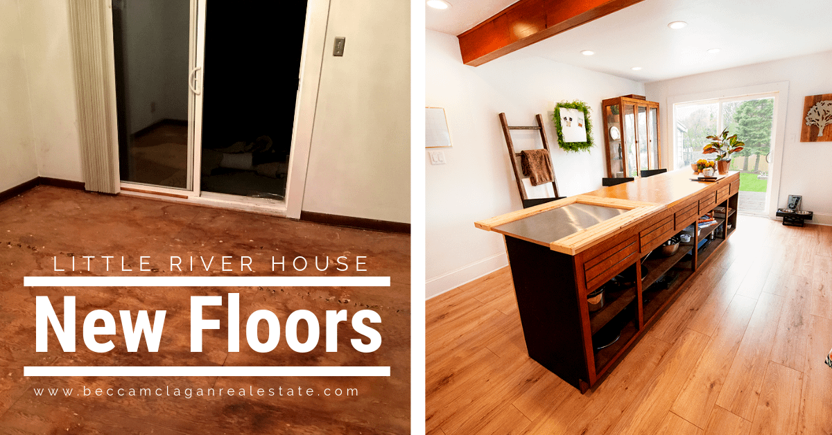 Installing Laminate Wood Floors, Little River House Kitchen flooring before and after of the Little River House by Becca McLagan Real Estate